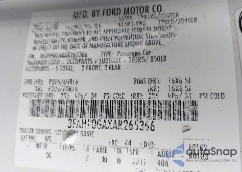 2010 Ford Fusion S из США, поврежденный, VIN 3FAHP0GAXAR265366